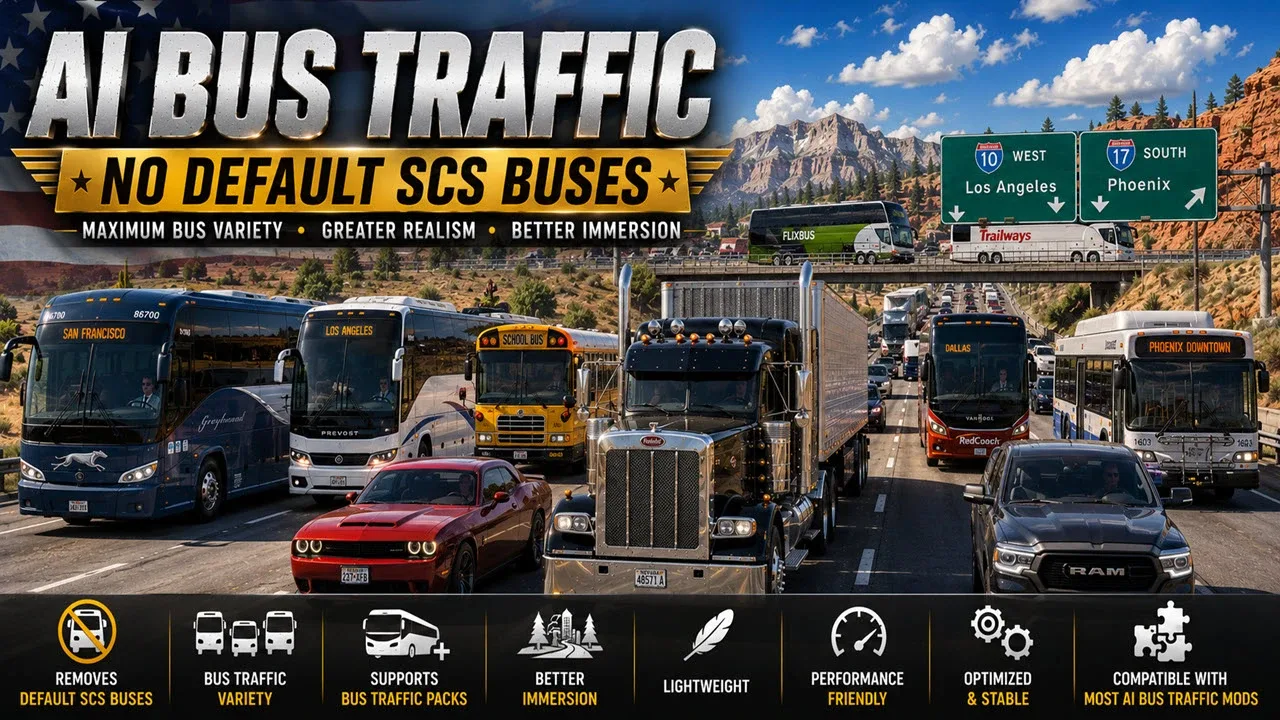 ATS AI Traffic No Default SCS Buses (Kass) para American Truck Simulator