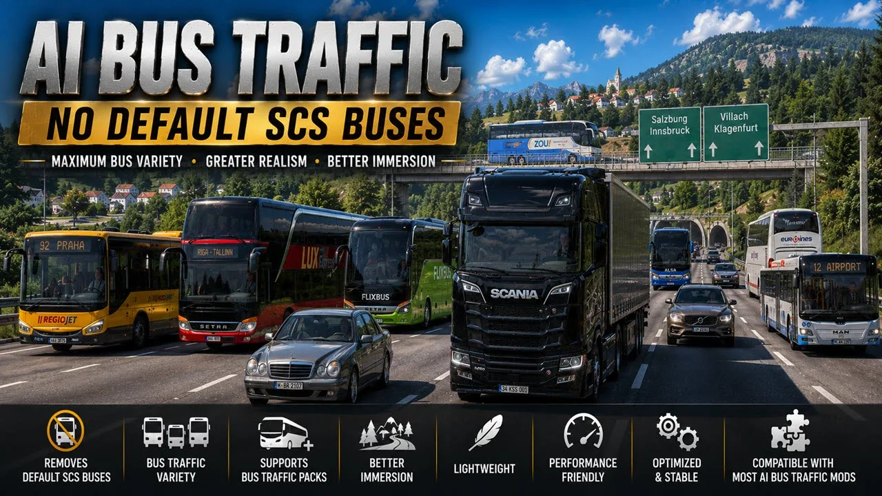 AI Traffic No Default SCS Buses for Euro Truck Simulator 2