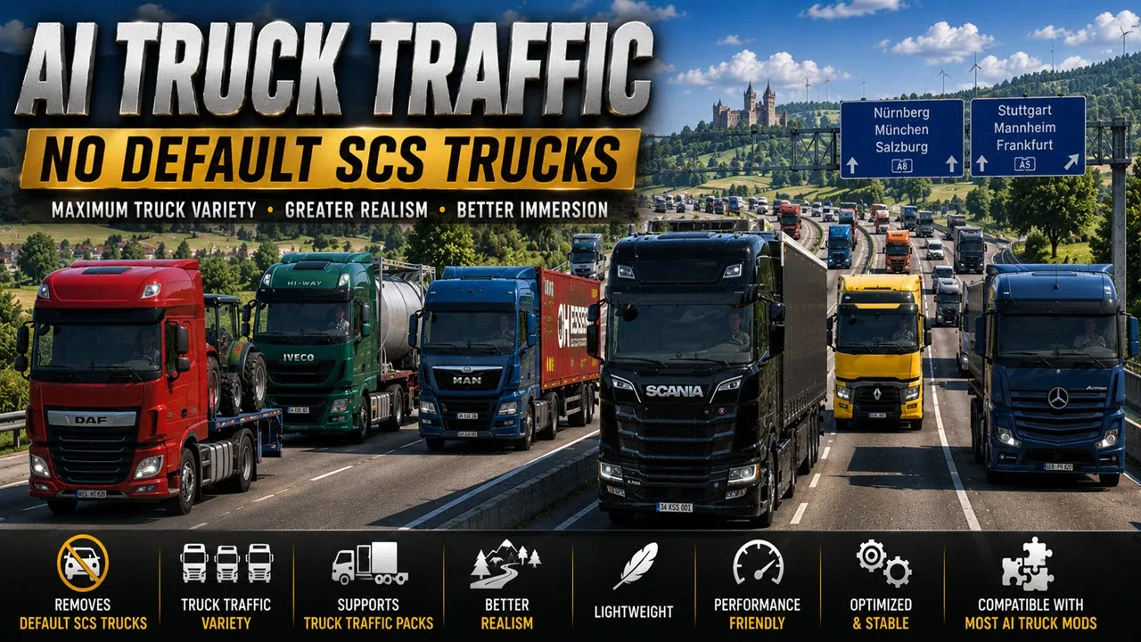 AI Traffic No Default SCS Trucks for Euro Truck Simulator 2