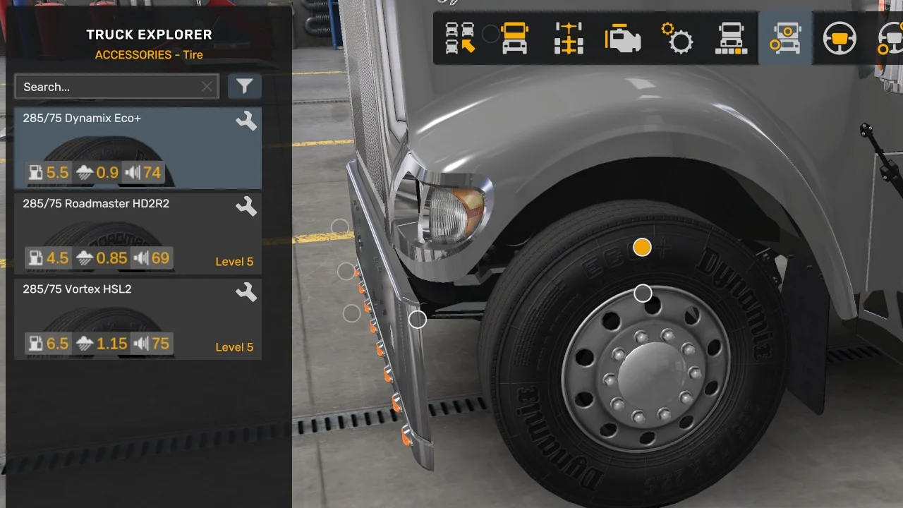 ATS Tire Stats (tire statistics) for American Truck Simulator