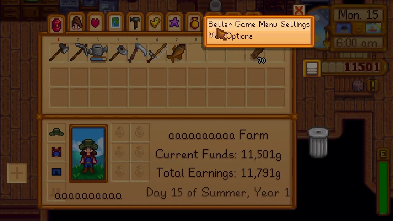 Better Game Menu for Stardew Valley