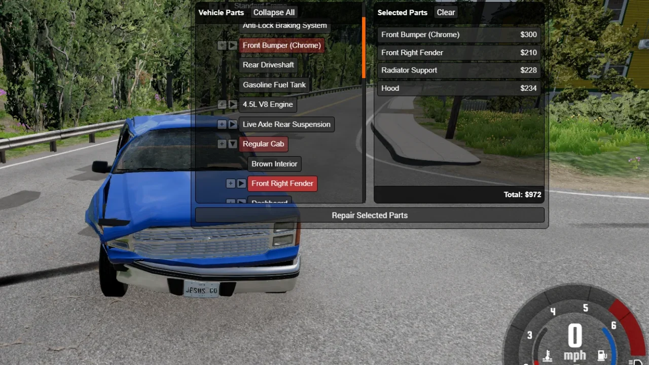 Individual Part Repair Menu for BeamNG.drive