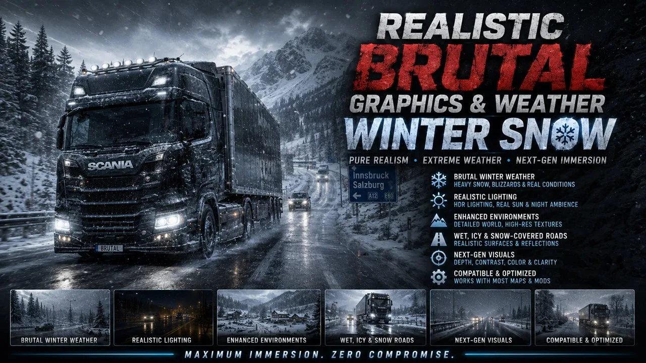 Realistic Brutal Graphics & Weather Winter Snow for Euro Truck Simulator 2